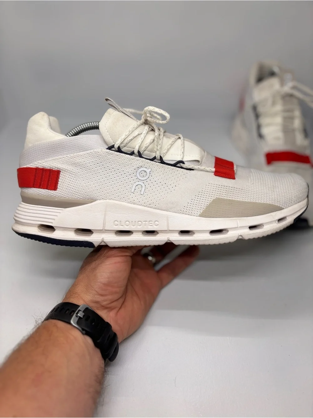 On Running Cloudnova White Red Sneakers Men’s 11.5 EU 46 Athletic Running Shoes